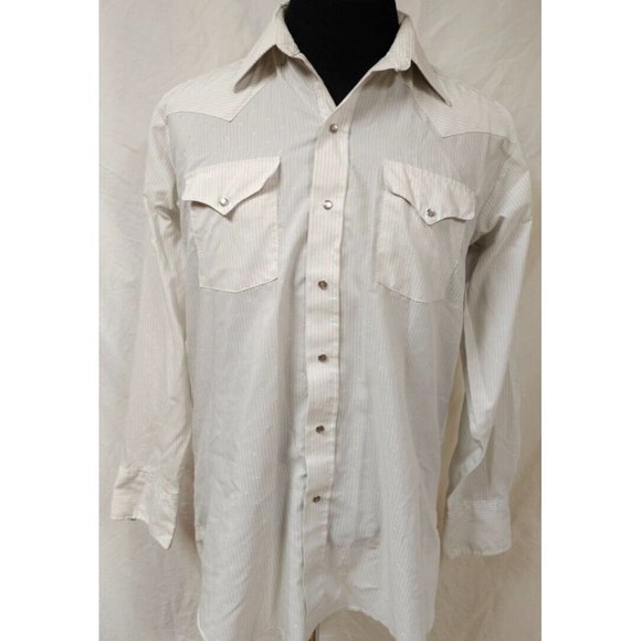 Pan Handle Slim Mens 16-34 Beige Stripe Dots Long Sleeve Button Up Western Shirt - Picture 1 of 12